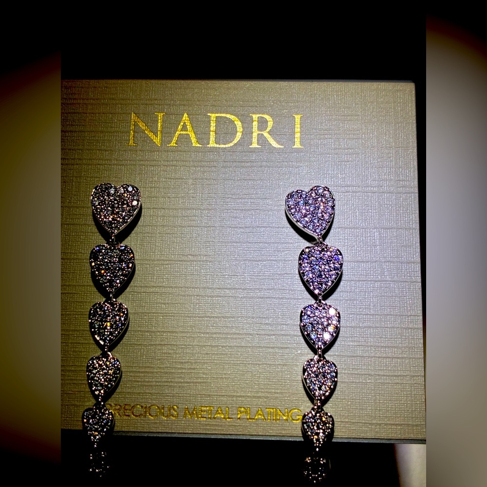 Nadri Glittering Silver Heart Earrings.